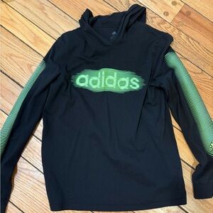 Boys youth Adidas Black Pullover hoodie with Neon Green Accents XL